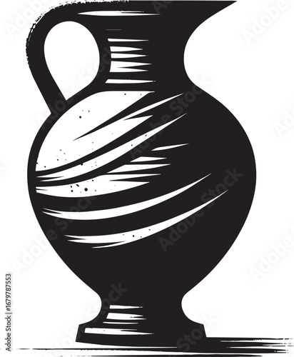 Monochrome pitcher icon in minimalist sumi-e style, simple logo,