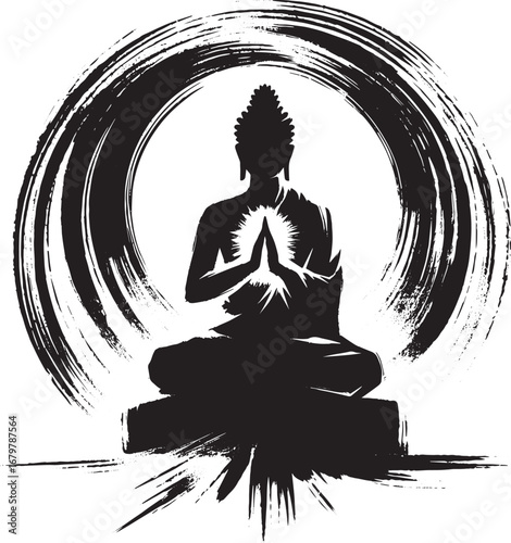 Meditative enlightenment icon crafted in minimalist sumi-e style