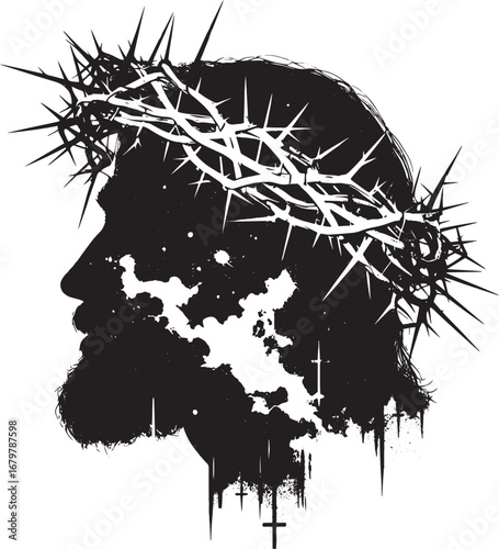 Silhouette of Jesus Christ wearing a crown of thorns, a religious symbol of faith