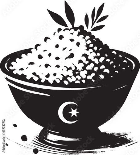 Elegant Sumi-e Illustration of Algerian Couscous in a Traditiona
