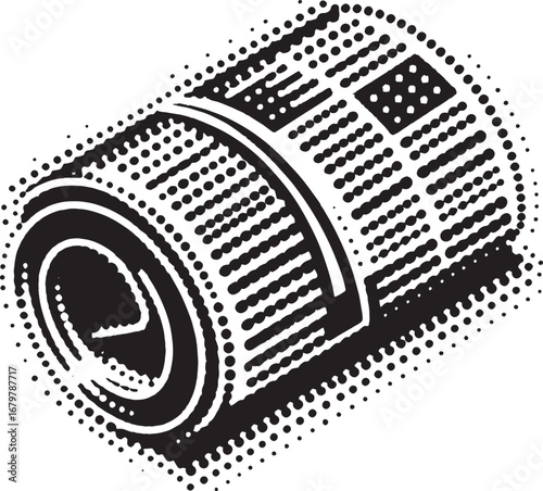 Rolled-up Newspaper Icon Depicting News, Information, and Journalism in Black and White