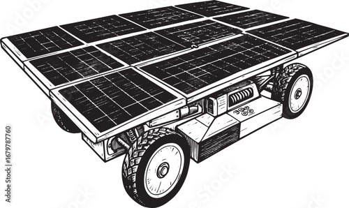 Stylized illustration of solar powered vehicle concept showcasin