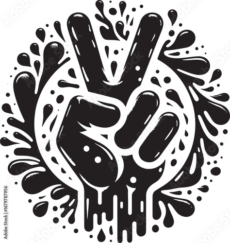 Iconic Peace Sign Illustration: A Black and White Vector Design for Harmony and Unity