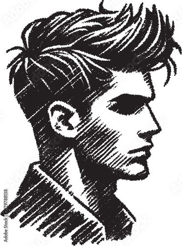 Stylish Monochrome Portrait of a Man with Modern Haircut in Vector Illustration Design