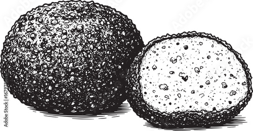 Artistic monochrome woodcut falafel composition showcases culina
