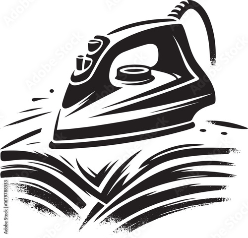 Stylized Ironing Illustration with Sumi-e Brushstrokes for Laund