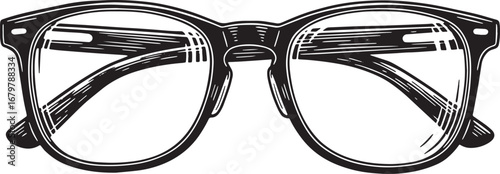 Classic Eyeglasses Illustration with Woodcut Style on Isolated W