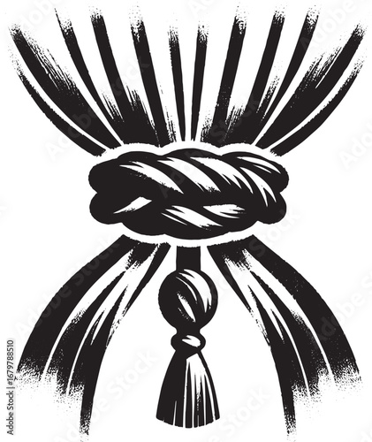Elegant Curtain Tieback Depicted in a Refined Sumi-e Style Aesth