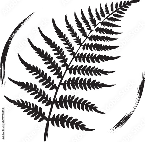 Minimalist Sumi-e Depiction of a Boston Fern Frond with Brushstr