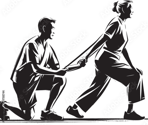 Serene sumi-e illustration of a mindful fitness session with sen