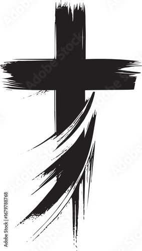 Abstract Ink Cross Symbol: A minimalist design blending faith an