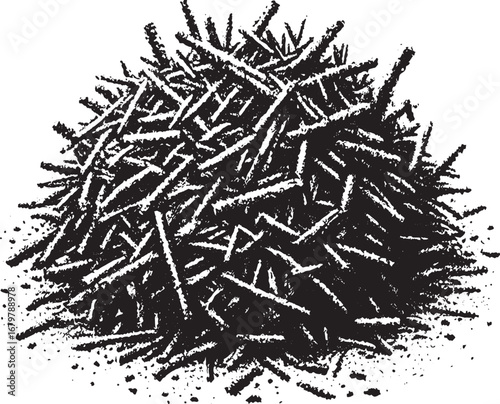Abstract black and white illustration of a pile of cut wood, a design element