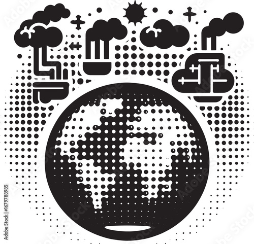 Conceptual illustration of pollution affecting planet Earth, showing industrial emissions and