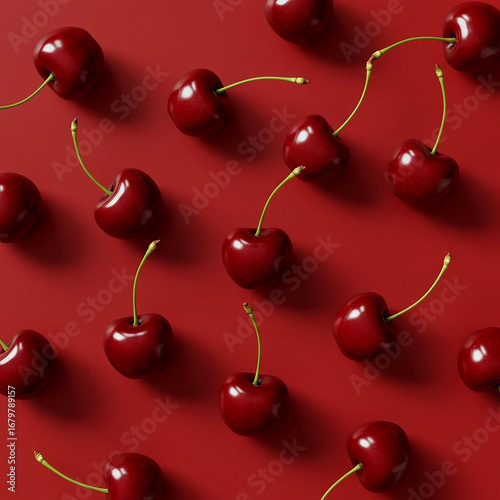 Fresh Cherry on Red Background