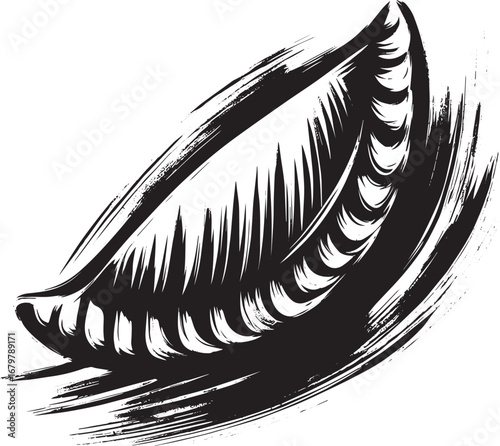 Minimalist Sumi-e Rendering of Argentine Empanada with Black Bru
