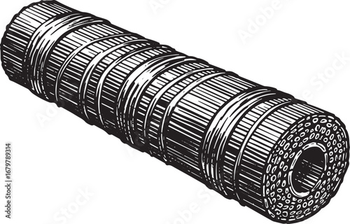 Monochrome woodcut illustration showcasing a meticulously detail