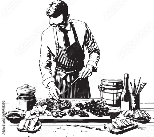 Elegant charcuterie artist preparing exquisite culinary arrangem