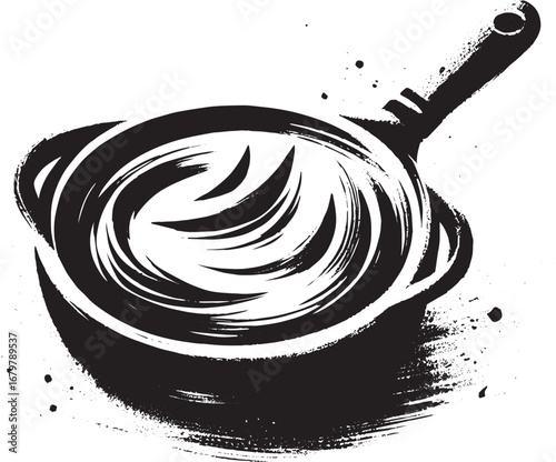 Elegant sumi-e styled pan with brush strokes creating a monochro
