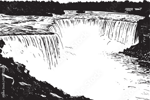 Monochrome artistic rendition of Niagara Falls showcasing power