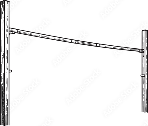 Minimalist monochrome woodcut drawing of a high jump bar with is