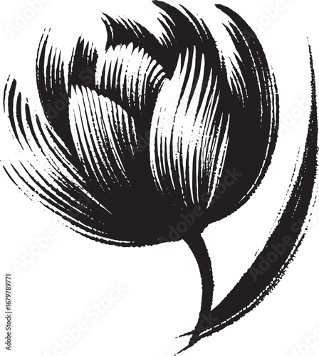 Elegant minimalist sumi-e style floral depiction with artistic b