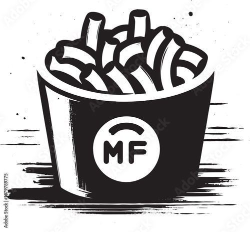Minimalist ink wash depiction of macaroni and cheese bowl, expre