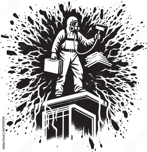 Illustrative representation of a hazardous materials specialist in a dangerous environment setting