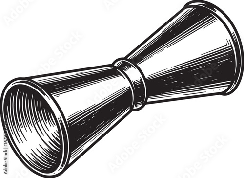 Vintage-Style Woodcut Illustration of a Classic Jigger for Cockt