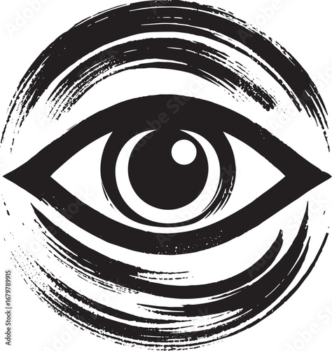 Abstract eye symbol with ink brush texture effect, minimalist co