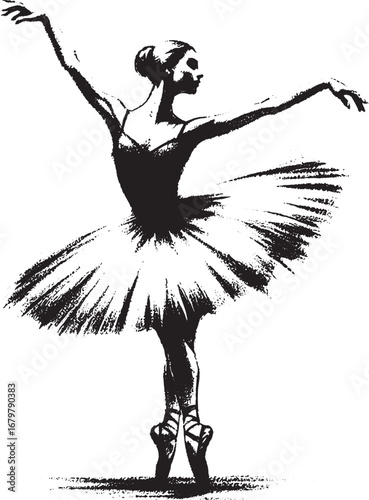 Silhouette of a Graceful Ballerina in a Ballet Pose Performing on a White Background
