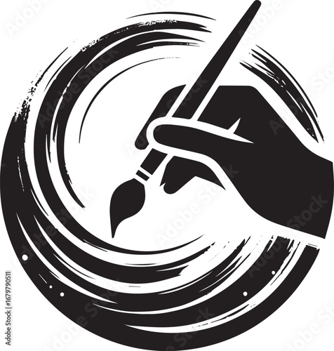 Creative Expression Icon: Minimalist Brushstroke Logo for Artist