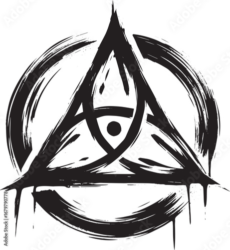 Abstract Sumi-e Style Symbol, Featuring a Triangle and Circle Mo