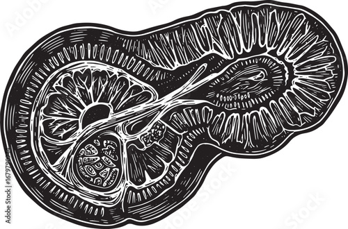 Monochrome Woodcut Illustration of the Pineal Gland in Cross-Sec