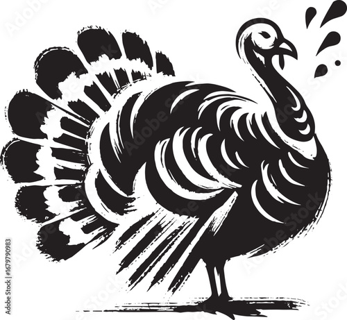 Monochrome brushstroke turkey illustration, graceful fowl in ori