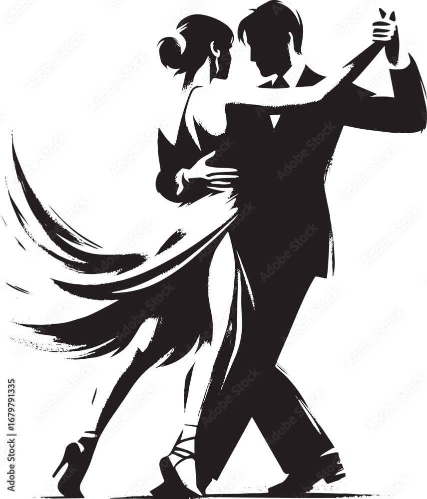 Fototapeta premium Passionate embrace of tango dancers captured in expressive brush