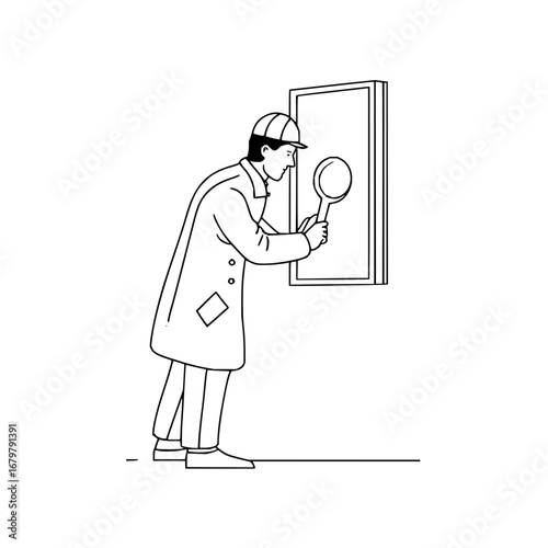 Man inspecting frame with magnifying glass vector illustration graphic design for web and print use