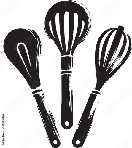 Minimalistic sumi-e style kitchen tools whisk icon for culinary