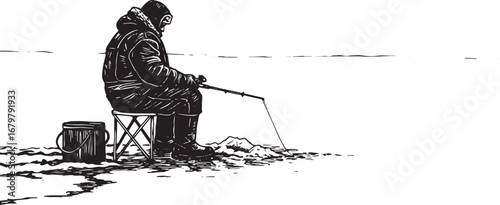 Monochrome depiction of ice angling activity during winter execu