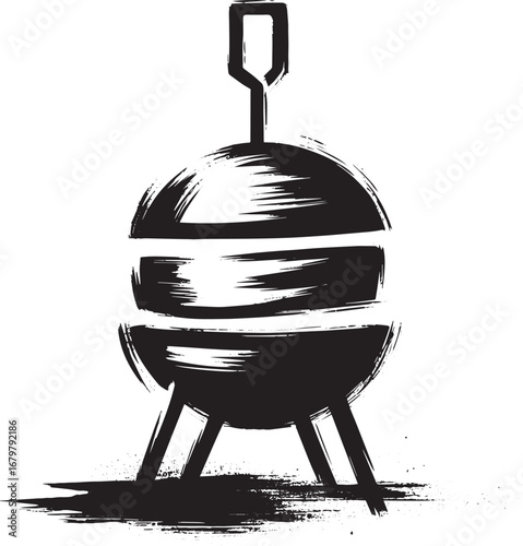 Abstract illustration of a charcoal barbecue grill in Sumi-e sty