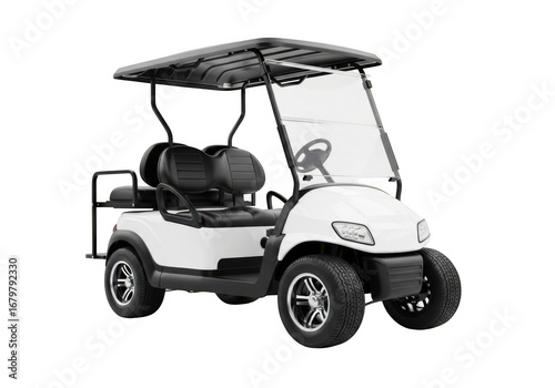 3d white golf cart with canopy isolated on transparent background