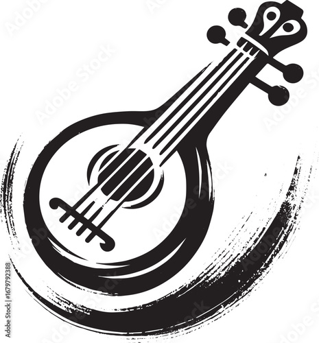 Abstract musical instrument icon with brushstroke effect in sumi