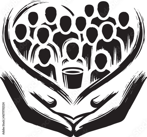 Minimalist sumi-e style illustration symbolizing community suppo