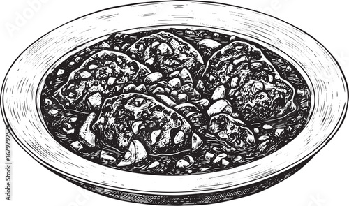 Authentic Hungarian Paprikash in Intricate Woodcut Style, Isolat