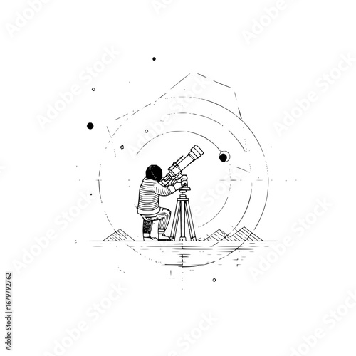 Astronomy telescope stargazing illustration for space exploration and science education resources design asset