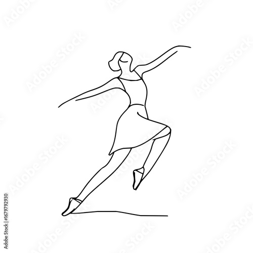 Minimalist ballerina dancer line drawing vector illustration for ballet art and dance studio decor use