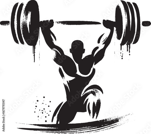 Weightlifting silhouette in expressive ink style illustration fo