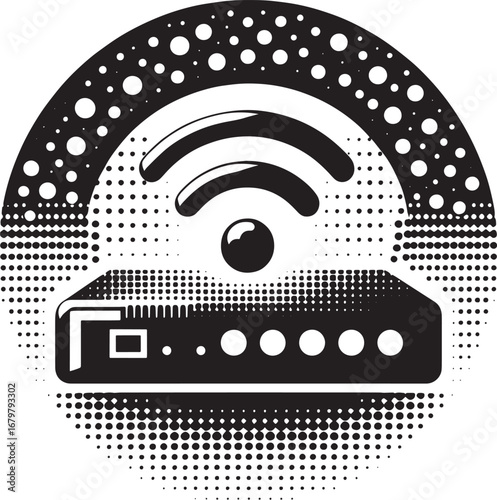 Vector illustration of a wifi router icon with a signal symbol in a circular design