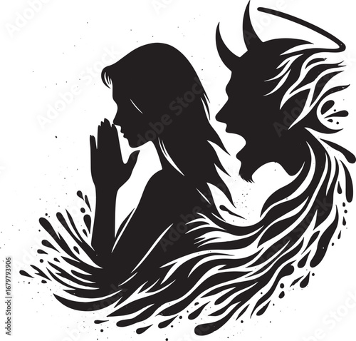 Conceptual Illustration Depicting Angelic and Demonic Influences, Good vs Evil, Decisions