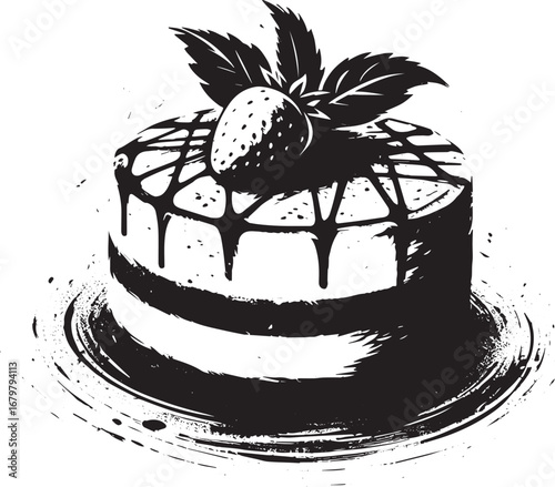 Elegant Sumi-e Style Illustration of a Delicious Torte Caprese D