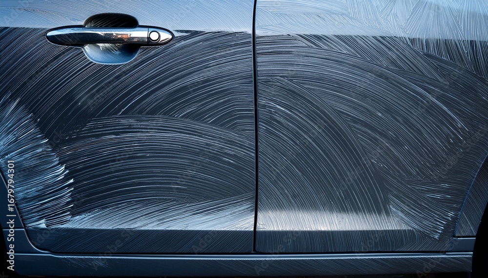 Obraz premium car door with long surface scratch on paint